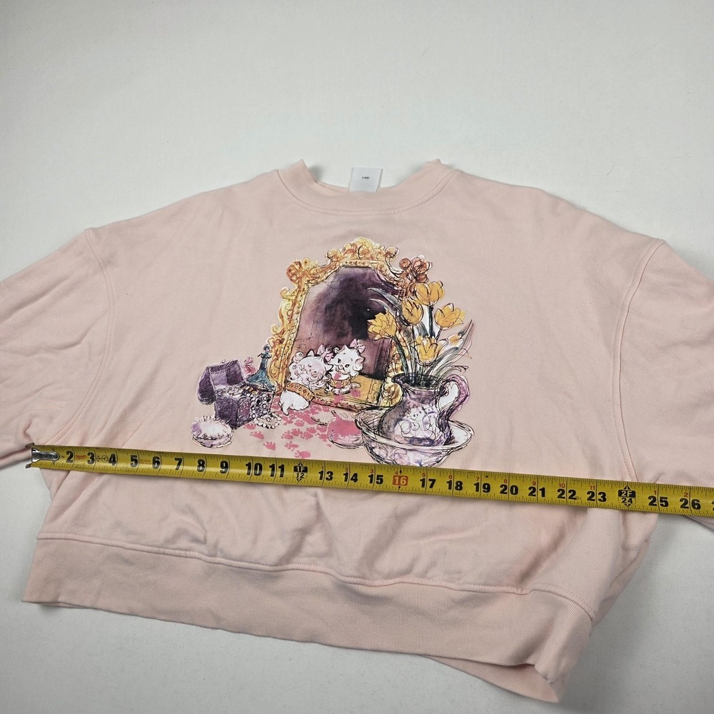 Disney Sweatshirt Womens 1X Pink Cat Mirror Floral Graphic Fleece Pullover - Picture 11 of 16